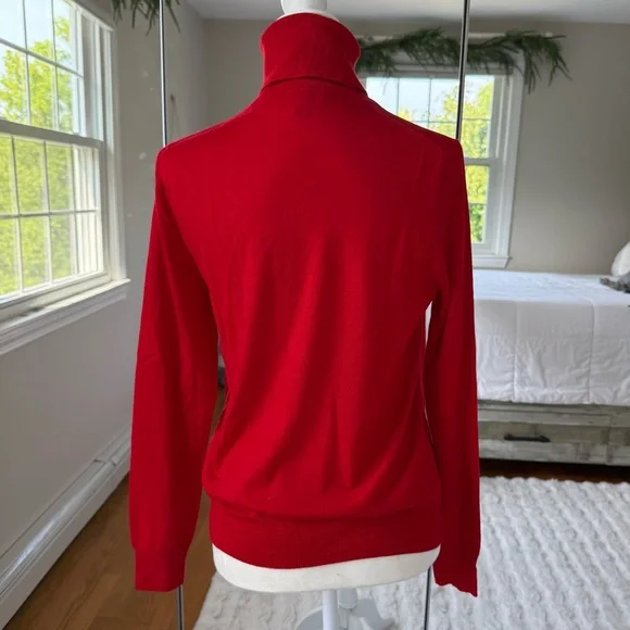 J Crew Red 100% Merino Wool Turtleneck Sweater Medium - Picture 2 of 7
